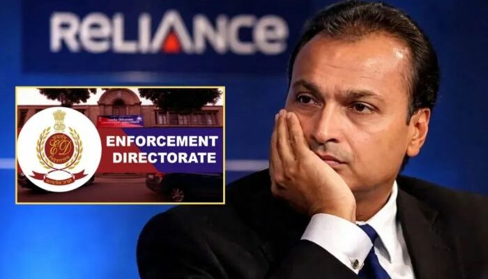 Enforcement Directorate officials conducting a raid at Anil Ambani's Reliance Power office in Mumbai.