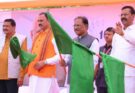 Chief Minister Vishnu Deo Sai flagging off the new fleet of 370 ambulances to strengthen emergency healthcare services in Chhattisgarh.