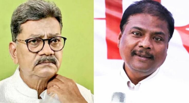 A conceptual image of the Chhattisgarh Legislative Assembly showing opposition members protesting and staging a walkout over the missing persons issue.