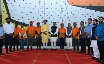 Chief Minister Vishnu Deo Sai inaugurating the 27 lakh indoor sports climbing wall stadium in Jashpur for the advanced training of local youths.
