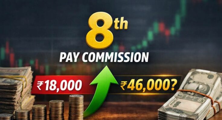 Indian currency notes with a rising graph conceptualizing the upcoming central government employees salary hike and DA increase.