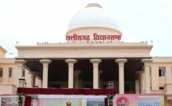 Opposition leaders strongly protesting and staging a walkout inside the Chhattisgarh Assembly over the vehicle fitness and permit issue.