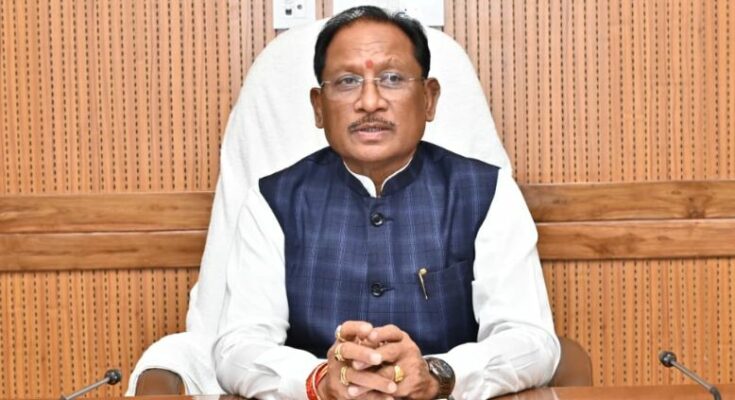 Chhattisgarh Chief Minister Vishnu Deo Sai chairing a crucial Council of Ministers meeting at Mahanadi Bhawan, Nava Raipur.