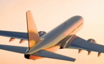 A conceptual image of a passenger airplane taking off with text highlighting the removal of domestic airfare caps by the Indian civil aviation ministry.