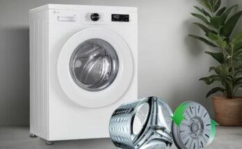 A conceptual image displaying premium front load washing machines with a 5-star rating and AI smart features available under 30000 on Amazon.