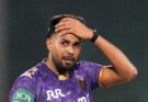 Kolkata Knight Riders fast bowler Harshit Rana walking off the field with a knee injury, looking disappointed ahead of the IPL 2026 season.