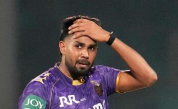 Kolkata Knight Riders fast bowler Harshit Rana walking off the field with a knee injury, looking disappointed ahead of the IPL 2026 season.