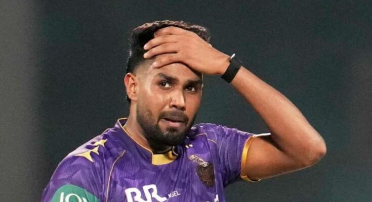 Kolkata Knight Riders fast bowler Harshit Rana walking off the field with a knee injury, looking disappointed ahead of the IPL 2026 season.