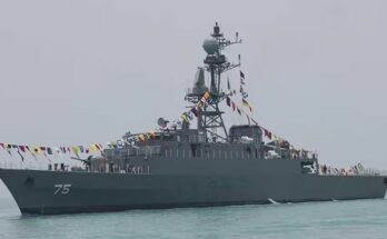 Smoke billowing from the sea after the Iran warship IRIS Dena was hit and destroyed without warning.