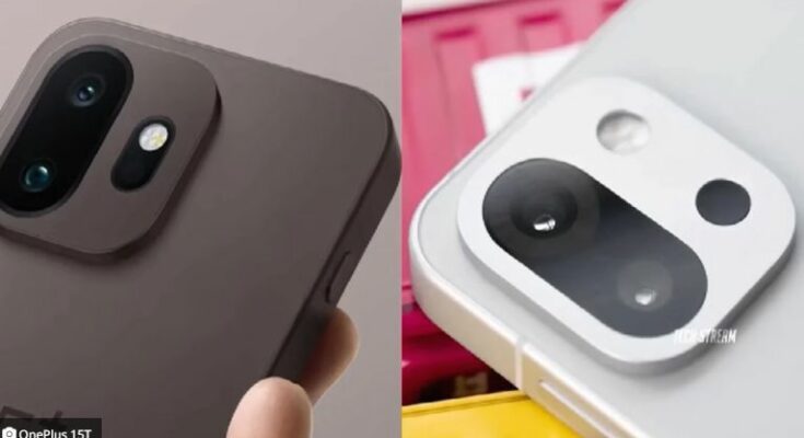 A conceptual high-quality render of the upcoming OnePlus 15T smartphone showcasing its new premium White Chocolate color variant.