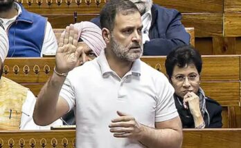 Congress leader Rahul Gandhi delivering an aggressive speech in the Lok Sabha during the no-confidence motion against Speaker Om Birla.