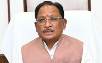 Chief Minister Vishnu Deo Sai addressing a public gathering, announcing the mega project to transform Rajnandgaon into a modern model city in Chhattisgarh.