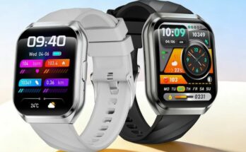 A high-quality conceptual render of the Rollme Vast smartwatch showcasing its curved display and highlighting the massive 1000mAh battery feature.