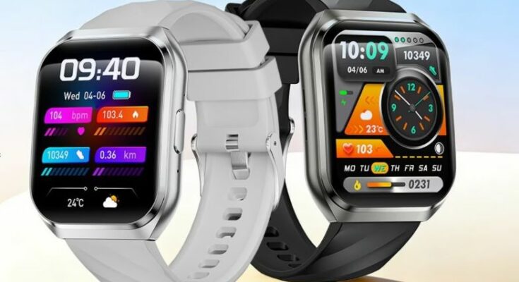 A high-quality conceptual render of the Rollme Vast smartwatch showcasing its curved display and highlighting the massive 1000mAh battery feature.