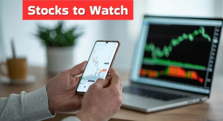 A conceptual stock market chart displaying the upward trends for Tata Motors, Union Bank, Ashok Leyland, and Devyani International on 23 March 2026.