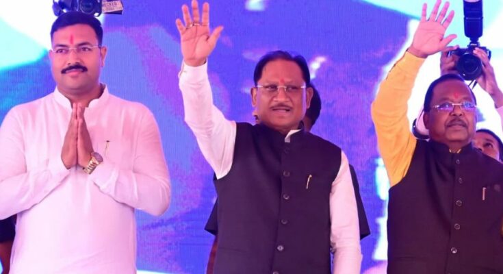 Chief Minister Vishnu Deo Sai inaugurating the grand Surguja Olympics from the holy land of Maa Mahamaya during the auspicious occasion of Navratri.