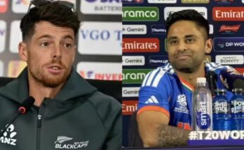 Indian cricket team captain Suryakumar Yadav smiling while addressing a press conference ahead of the T20 World Cup final.