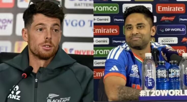 Indian cricket team captain Suryakumar Yadav smiling while addressing a press conference ahead of the T20 World Cup final.