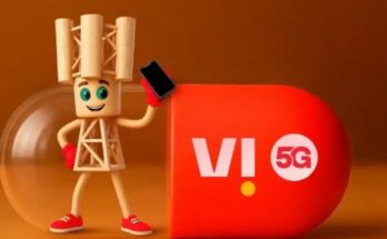 A conceptual stock market chart showing a sharp 6 percent upward trend for Vodafone Idea share price with a trading background.