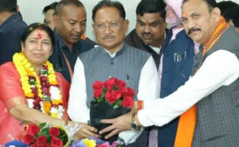 BJP candidate Laxmi Verma filing her Rajya Sabha nomination papers in the presence of CM Vishnu Deo Sai at the Chhattisgarh Assembly.