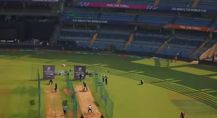 A view of the grassy cricket pitch at Wankhede Stadium, Mumbai ahead of the India vs England T20 World Cup 2026 semifinal.