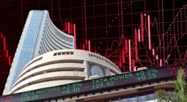 A digital stock market board showing red downward trend arrows illustrating a severe share market crash.