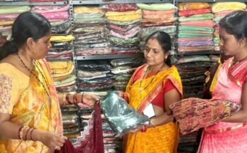 Rural women of Chhattisgarh working together and creating handicrafts in a self-help group under the Bihaan scheme.