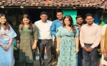 A conceptual image highlighting the Achanakmar Tiger Reserve news, showing Anjali and Sara Tendulkar happily interacting with Baiga tribal children at a Phulwari centre in Mungeli, Chhattisgarh.