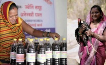 स्व-सहायता समूह की बैठक में बैठीं मुस्कुराती हुई छत्तीसगढ़ की ग्रामीण महिलाओं का प्रतीकात्मक चित्र