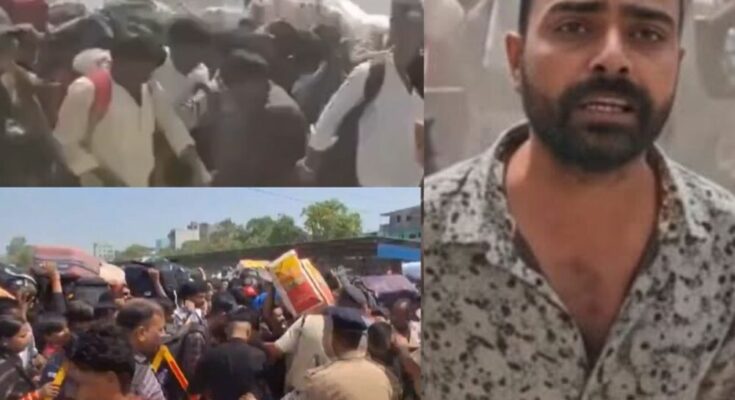 पश्चिम बंगाल चुनाव प्रचार का दृश्य और एक तरफ खड़ा प्रवासी मजदूर और रसोई गैस सिलेंडर