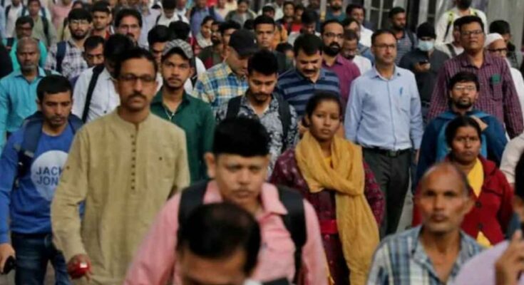 टैबलेट में डेटा दर्ज करते हुए जनगणना कर्मी का प्रतीकात्मक चित्र