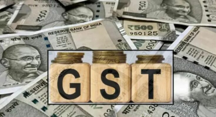 A conceptual image highlighting the CG GST Notice, showing tax department files, a warning notice, and elements of business trading representing the crackdown on tax evasion in Chhattisgarh.