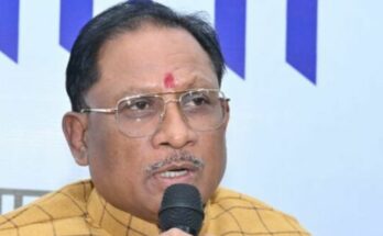 A conceptual image showing incomplete hospital building construction and a cancelled stamp representing the CGMSC Tender Crisis in Chhattisgarh.