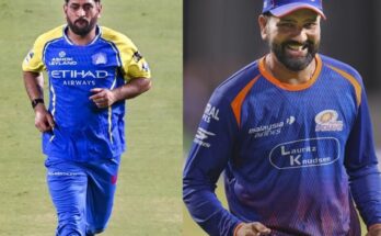 वानखेड़े स्टेडियम में अभ्यास करते हुए एमएस धोनी और रोहित शर्मा की एक स्प्लिट स्क्रीन तस्वीर