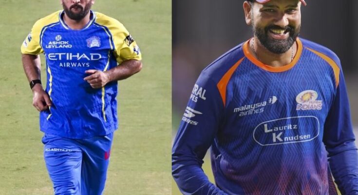 वानखेड़े स्टेडियम में अभ्यास करते हुए एमएस धोनी और रोहित शर्मा की एक स्प्लिट स्क्रीन तस्वीर