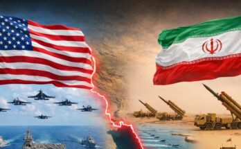 A conceptual image highlighting the Iran-US Conflict, showing an American fighter jet in distress and a military search operation with a bounty concept.
