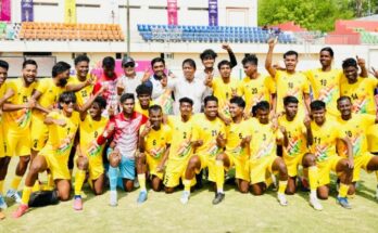 A conceptual image showing the closing ceremony and medal tally of the Khelo India Tribal Games, highlighting Karnataka as the champion and celebrating Chhattisgarh's tribal athletes.