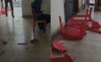 A conceptual image showing the Congress party symbol and the Mahasamund district office, highlighting the recent internal clash and scuffle between local political leaders.