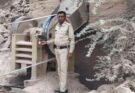 A conceptual image highlighting the Mining Department Action, showing officials inspecting a stone crusher site and a sealed notice board representing strict government action against illegal mining.