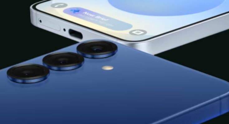 अमेज़न के लोगो के साथ सैमसंग गैलेक्सी S25 FE और S25 Plus स्मार्टफोन्स का शानदार डिस्प्ले