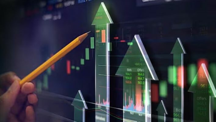 A conceptual image highlighting the Share Market All Time High, showing a glowing green stock market bull breaking through a glass ceiling, symbolizing the predicted record highs.