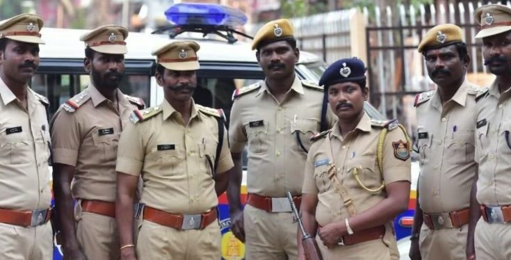 A conceptual image highlighting the Tamil Nadu Custodial Death Case, showing a judge's gavel beside the emblem of the Tamil Nadu Police, symbolizing the historic death sentence verdict by the Madurai court.