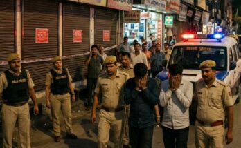 A conceptual image highlighting the UP Police action, showing police officials putting a lockdown seal on an illegal spa center in Rampur to stop prostitution.