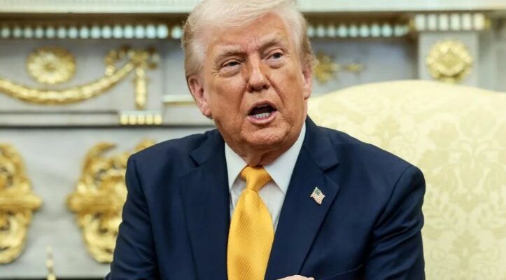 A conceptual image highlighting the US-Iran Crisis, showing US President Donald Trump giving a stern warning alongside visuals of the Strait of Hormuz and industrial power plants.