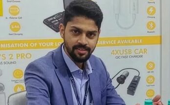 A conceptual image highlighting the Urban Success Story, showing founder Aashish Kumbhat holding a smartwatch with a background of business growth charts and gadgets.