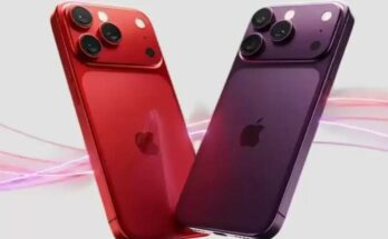 आईफोन 18 प्रो का डार्क चेरी कलर का रेंडर और एप्पल का लोगो